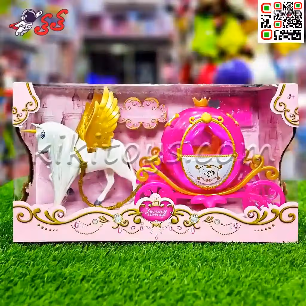 اسباب بازی دخترانه کالسکه موزیکال صورتی با اسب DREAM 2222