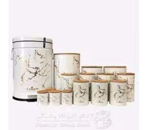 سرویس 19 پارچه آشپزخانه درب بامبو طرح ستاره یونیک کد UN_8094