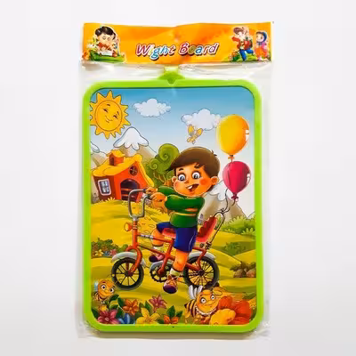 تخته وایت برد پلاستیکی سایز 26*18 سانتیمتر فانتزی طرح پسر بچه دوچرخه سوار