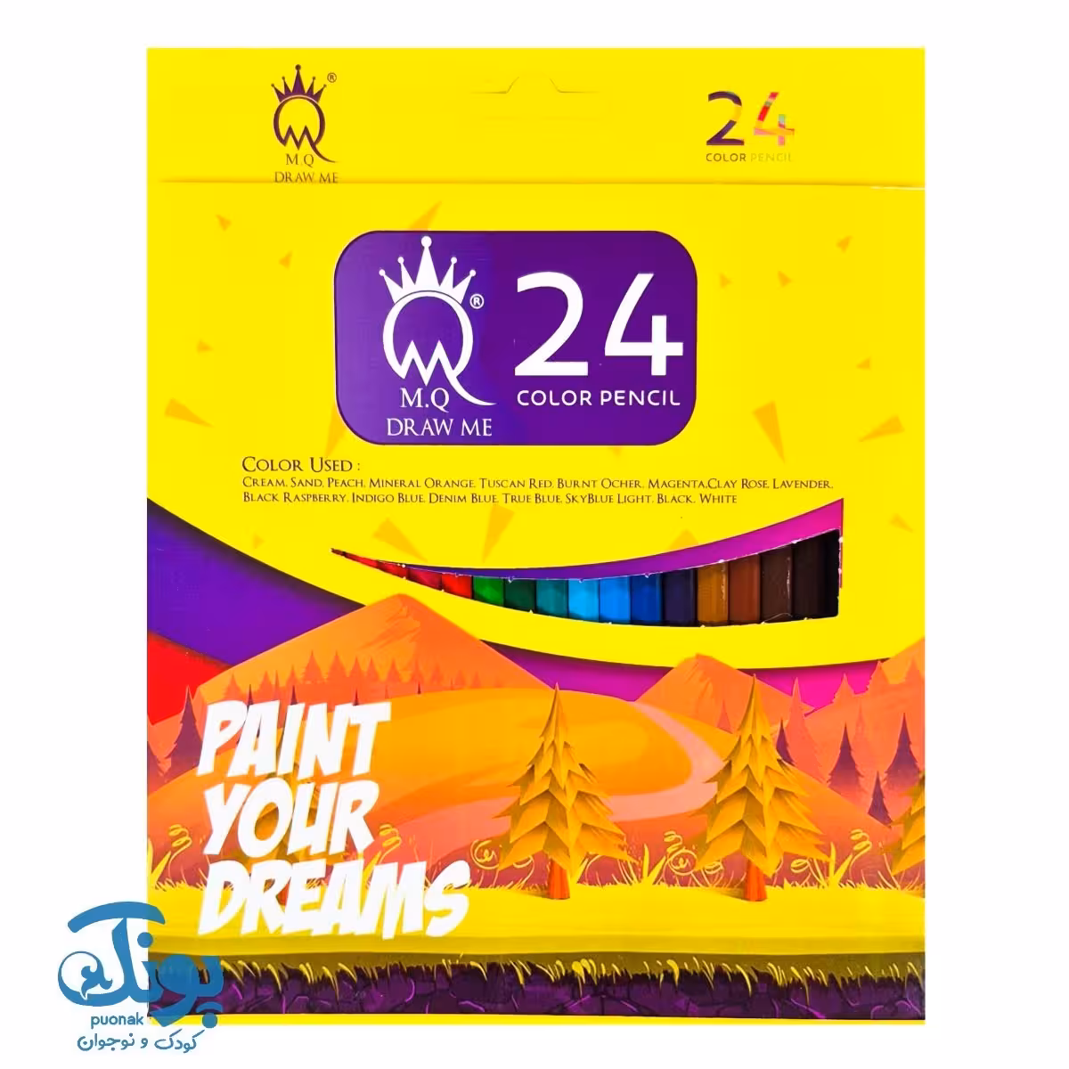 مداد رنگی 24 رنگ جعبه مقوایی ام کیو MQ