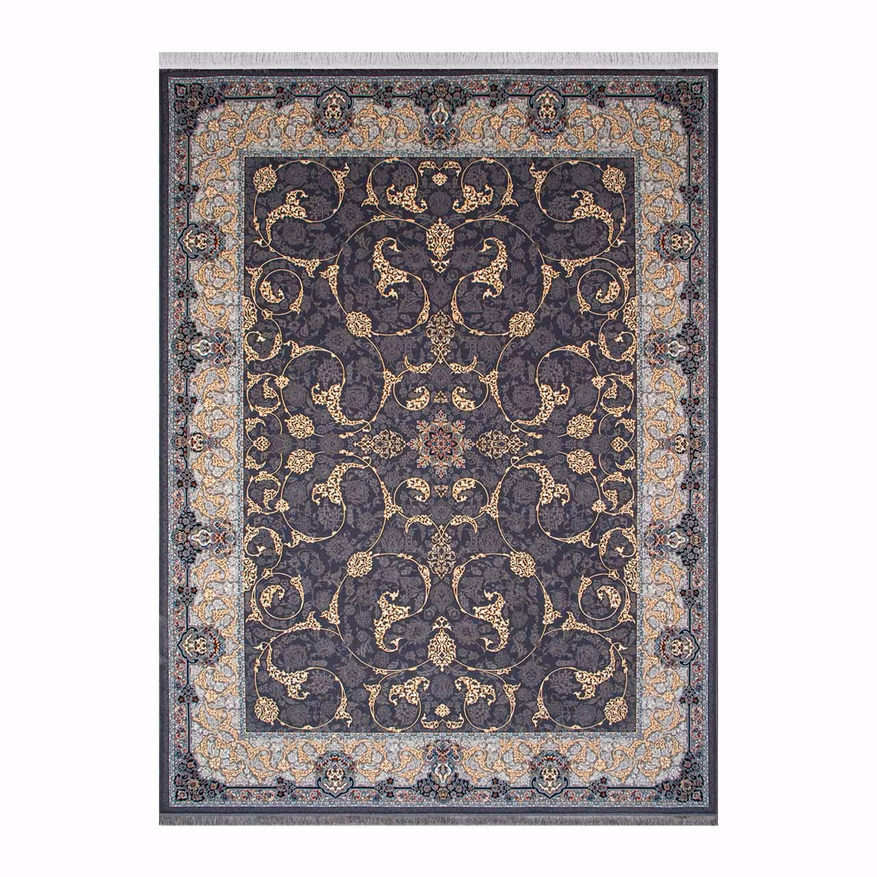 فرش ماشینی مدل تخت طاووس سرمه ای