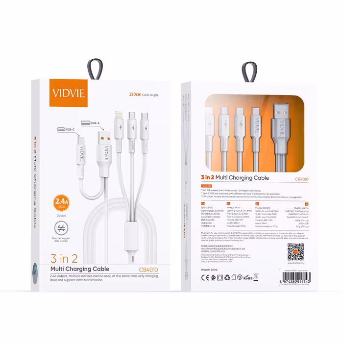 کابل شارژ 5 در 1 ویدوی VIDVIE مدل CB4010 ساخت تایوان