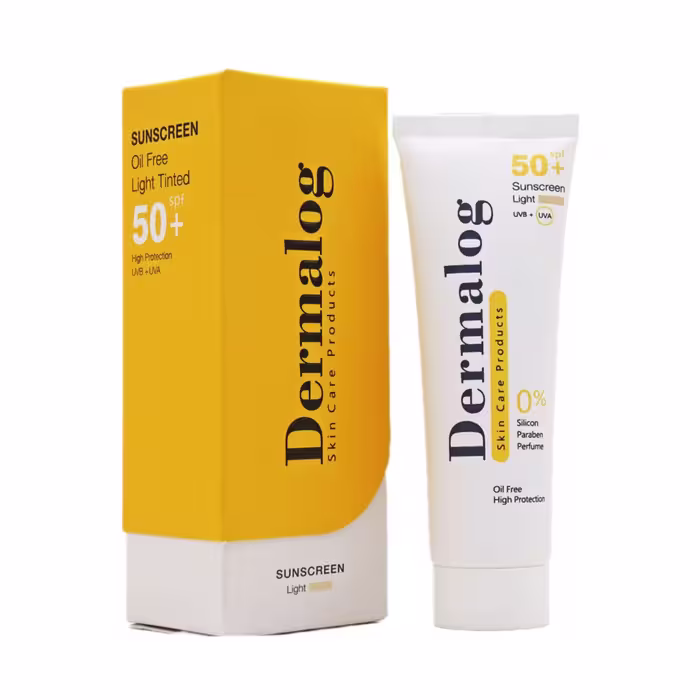 کرم ضدآفتاب رنگی(بژ روشن) فاقد چربی درمالوگ مناسب پوست چرب و مختلط spf 50 حجم 50 میلی لیتر