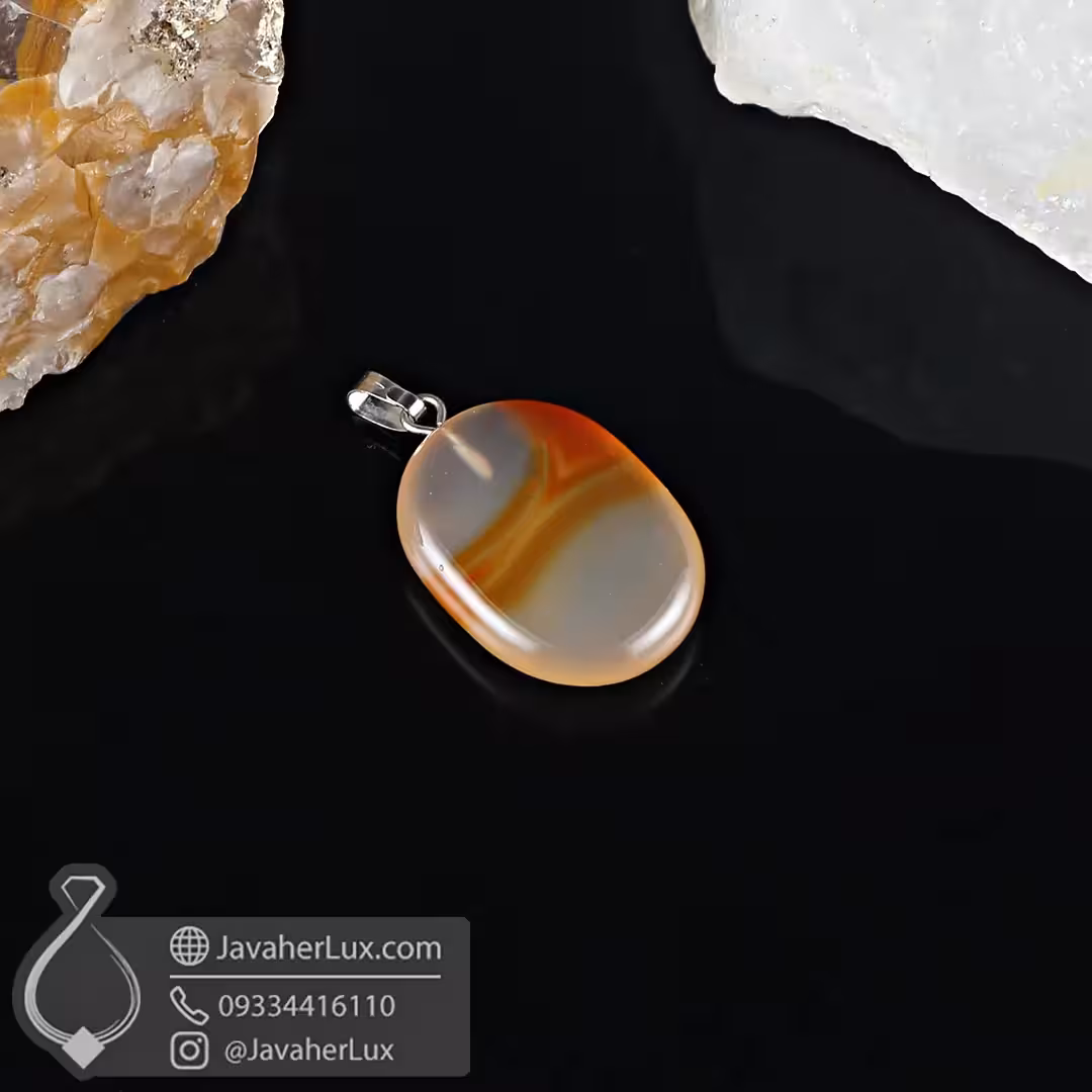 گردنبند سنگ کارنلین تراش بیضی مدل بحر آسمان _ کد 400861