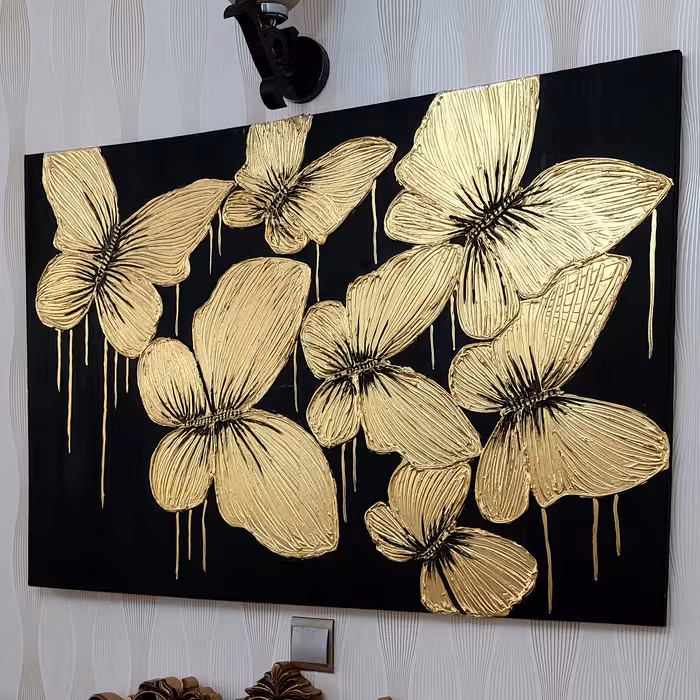 تابلو نقاشی ورق طلا مدل تلالو پروانه نقش برجسته کد 0202