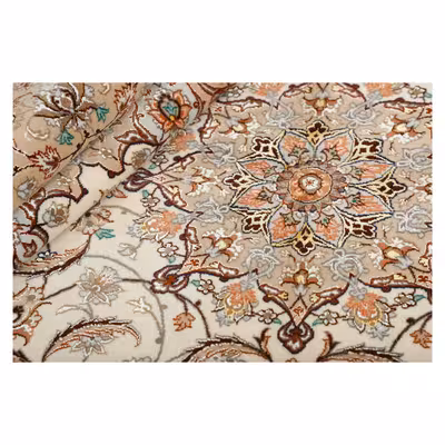 فرش دستبافت دو و نیم متری مدل چله و گل ابریشم اصفهان کد 442382