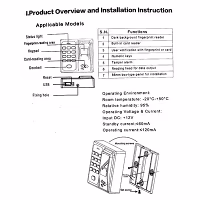 درب باز کن هوشمند کد 125Khz به همراه تگ و تغذیه