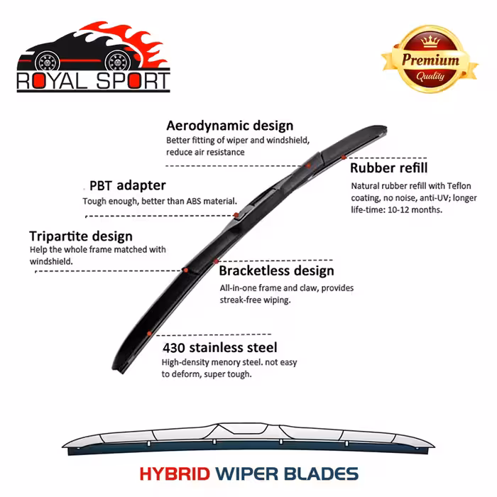 تیغه برف پاک‌کن رویال اسپرت مدل HYBRID PLUS مناسب برای چری تیگو 5 بسته 2 عددی