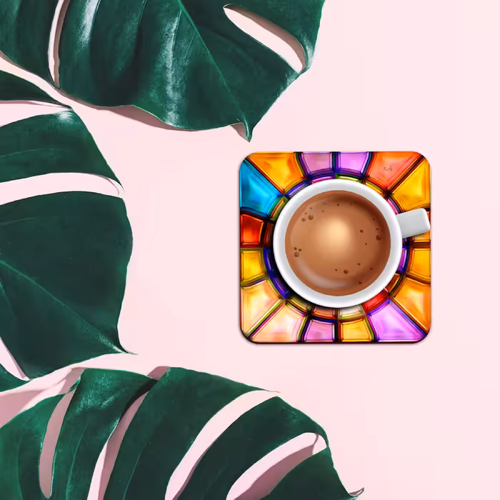 زیر لیوانی لوکسینو مدل شیشه های رنگی مجموعه 6 عددی