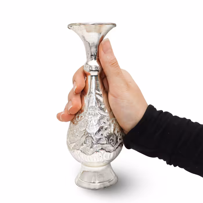 ست 3 تکه گلدان و قندان قلمزنی مدل سیلورپلیتینگ کد HQ201720