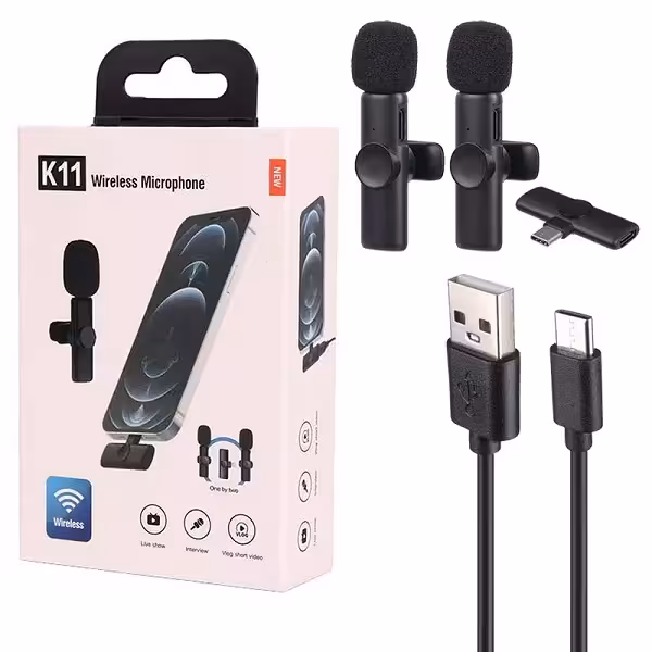 میکروفون یقه‌ای بی‌سیم تایپ سی K11 دو میکروفن Type-C