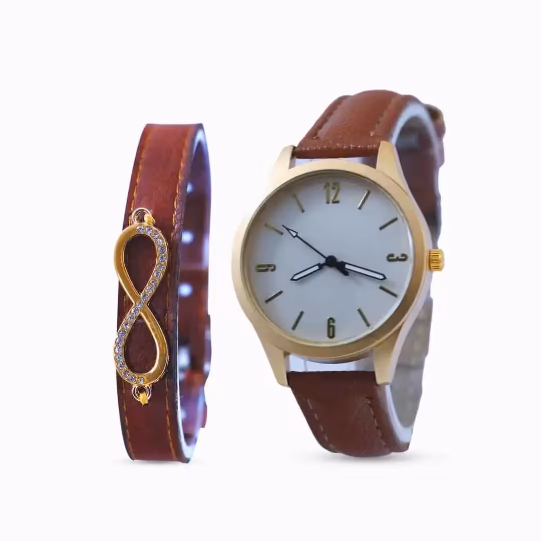 ساعت مچی زنانه و دستبند چرمی مدل365