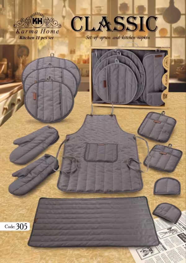 سرویس دم کنی کلاسیک 11 پارچه جنس کتان کارماهوم KH رنگ فیلی 305