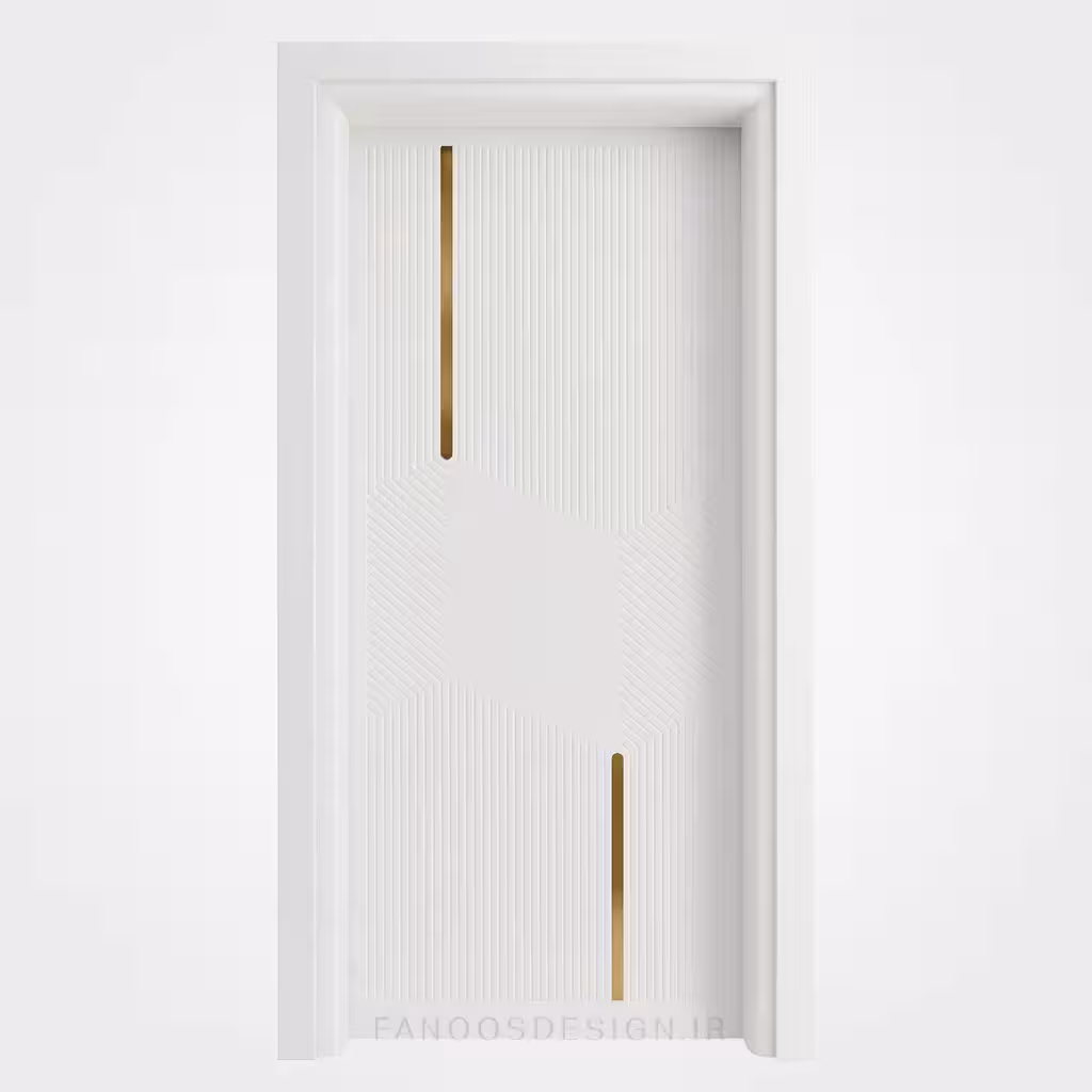 درب سفید مدرن با خطوط برجسته و نوار طلایی کد 30248
