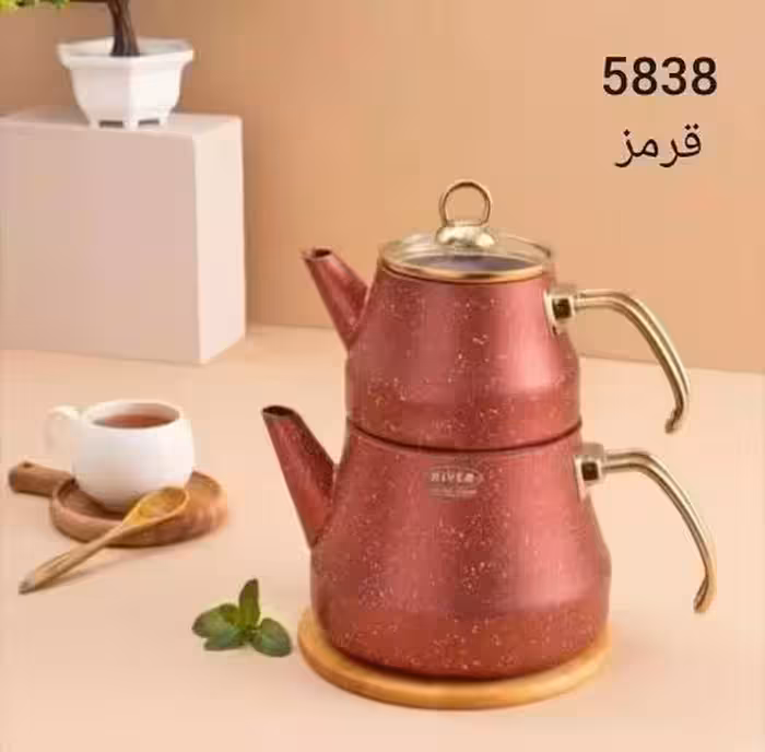 کتری قوری ترک دسته طلایی قرمز ریور RIVER کد 5838