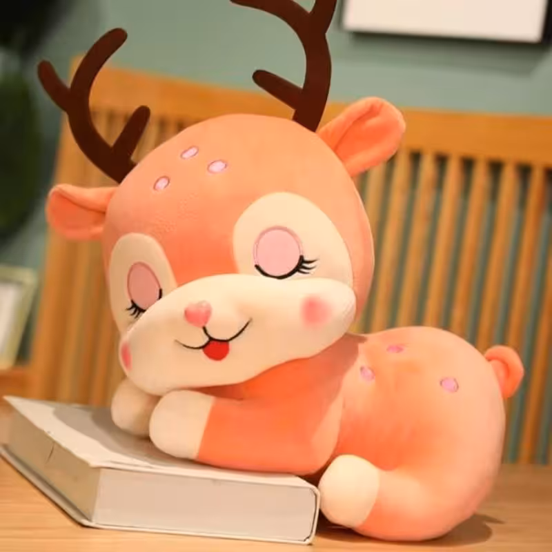 عروسک مدل گوزن خوابیده طول25cm-عروسک بافتنی-عروسک دخترانه و پسرانه -عروسک سرگرمی