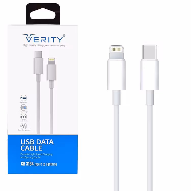 کابل دیتا و شارژ VERITY مدل Type-C به آیفون 3134 سفید