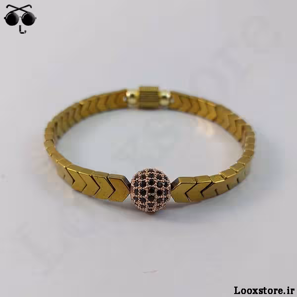 دستبند مردانه طلایی حدید فلشی و سواروسکی