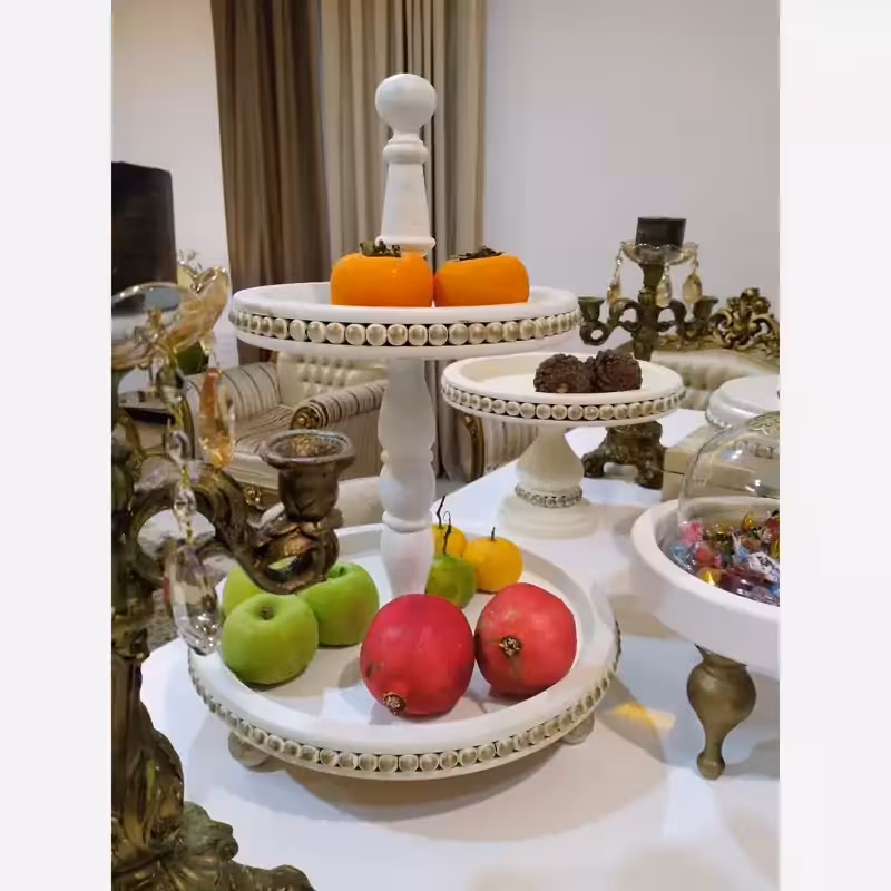 استند چوبی دو طبقه شیرینی خوری چوبی