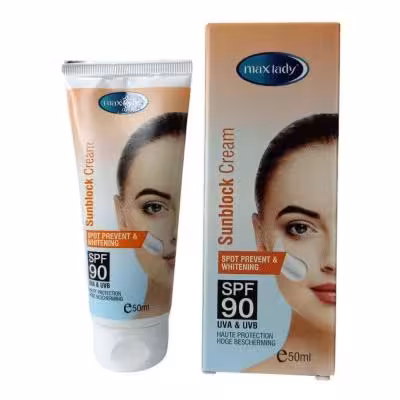 کرم ضد آفتاب ضد لک و روشن کننده مکس لیدی SPF90 مدل بدون رنگ