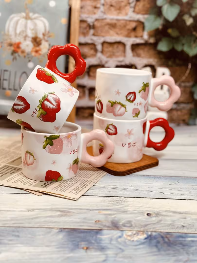 ماگ طرح توت فرنگی درب سیلیکونی کد 7886