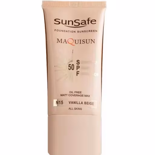 ضد آفتاب کرم پودری و پرایمری مکیسان SPF50 برند سان سیف مدل بژ وانیلی