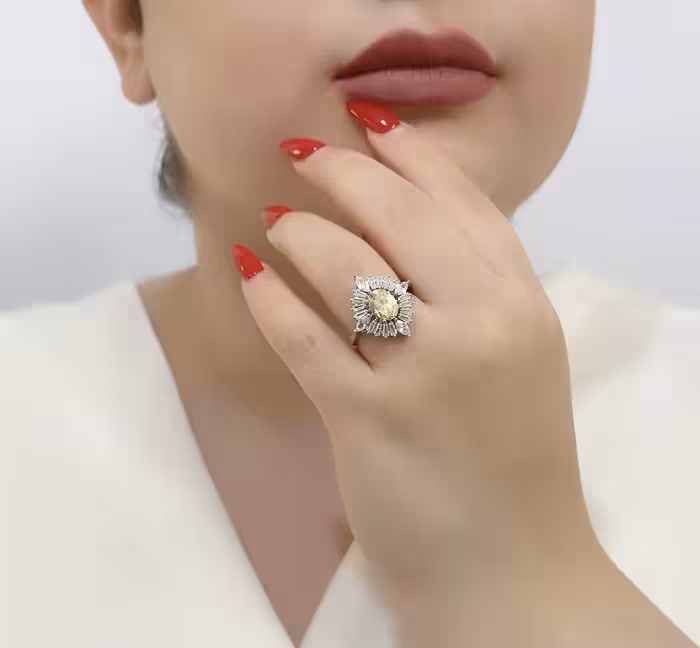 انگشتر سنگ رنگی جواهری نقره زنانه کد 11105