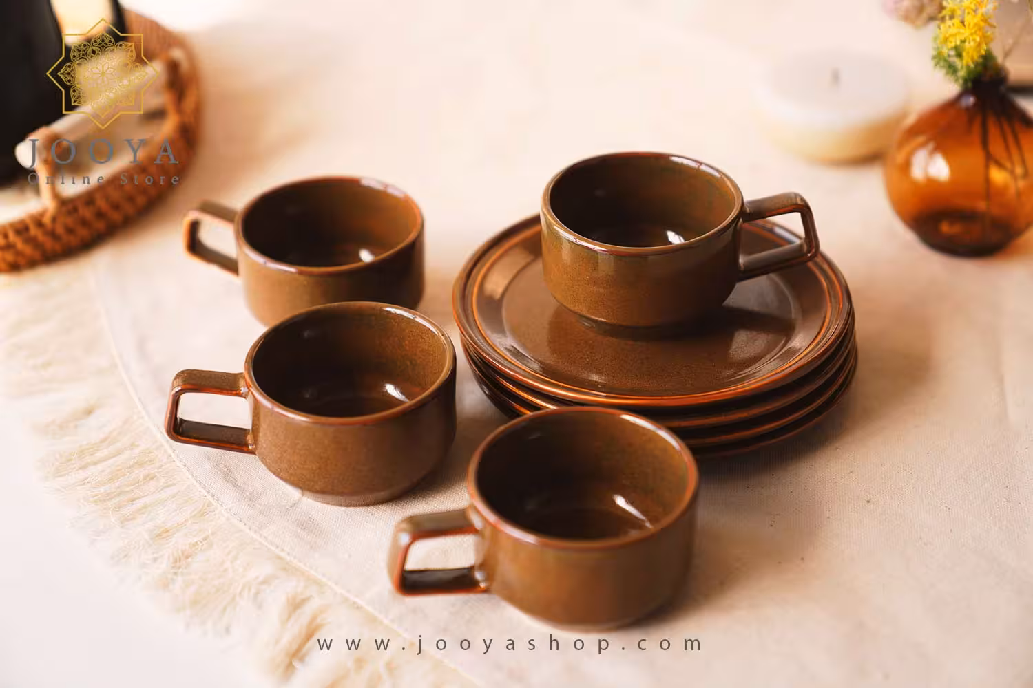 ست فنجان قهوه ای