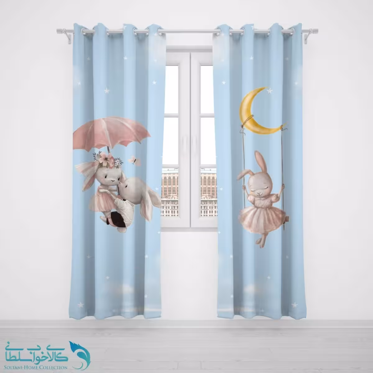 پرده پانچی اتاق کودک طرح خرگوش عاشق کد A3064