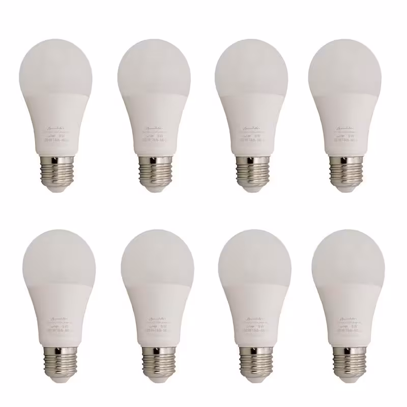 لامپ ال ای دی 9 وات نمانور مدل A60 پایه E27 بسته 8 عددی