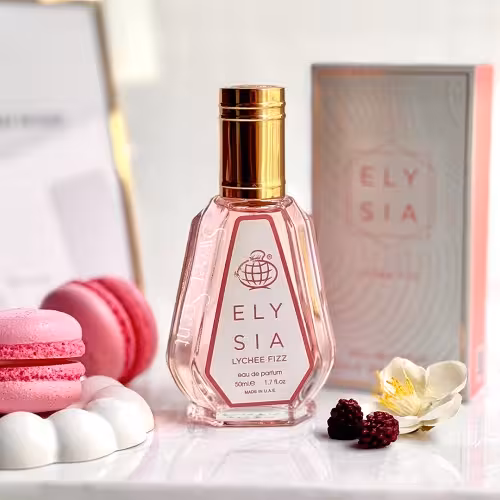 عطر ادکلن زنانه کایالی لیچی اسپارکلینگ فرگرانس ورد (الی سیا لیچی فیز) | (Kayali Sparkling Lychee ( ELY SIA LYCHEE FIZZ Fragrance World حجم 50 میل(شرکتی)