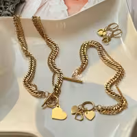 سرویس کارتیر دوبل استیل آبکاری طلا ، با آویز قلب 