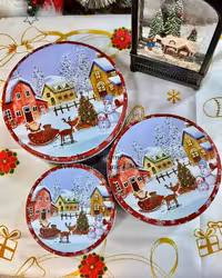 قوطی فلزی کریسمس 3 تیکه دهکده برفی B