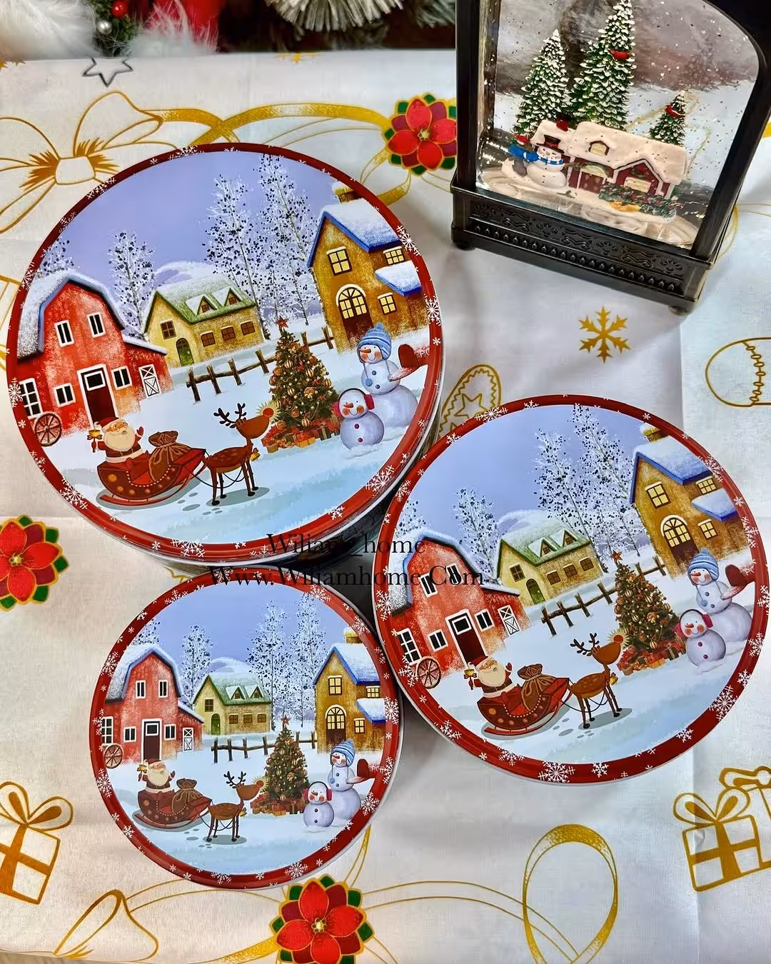 قوطی فلزی کریسمس 3 تیکه دهکده برفی B