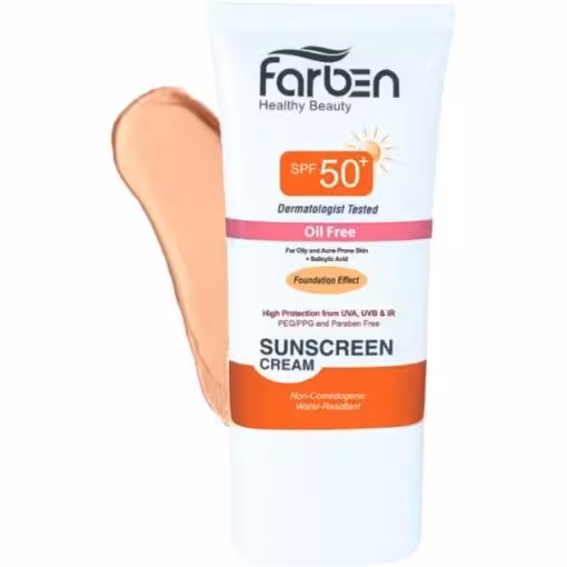 کرم ضد آفتاب رنگی فاربن مناسب پوست چرب و مستعد آکنه با SPF 50 حجم 50 ميل – بژ روشن