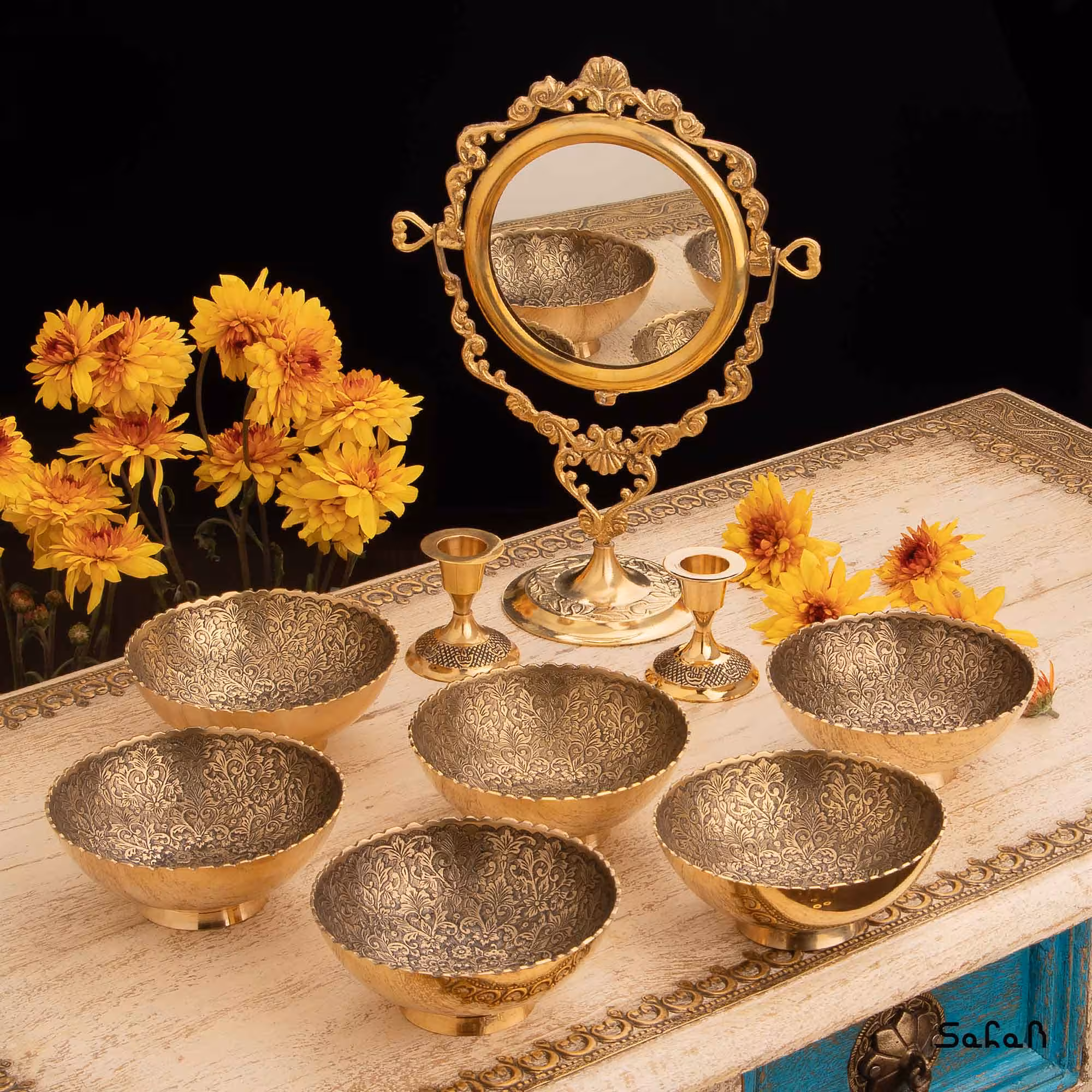 ست هفت سین برنجی طلایی کد 085