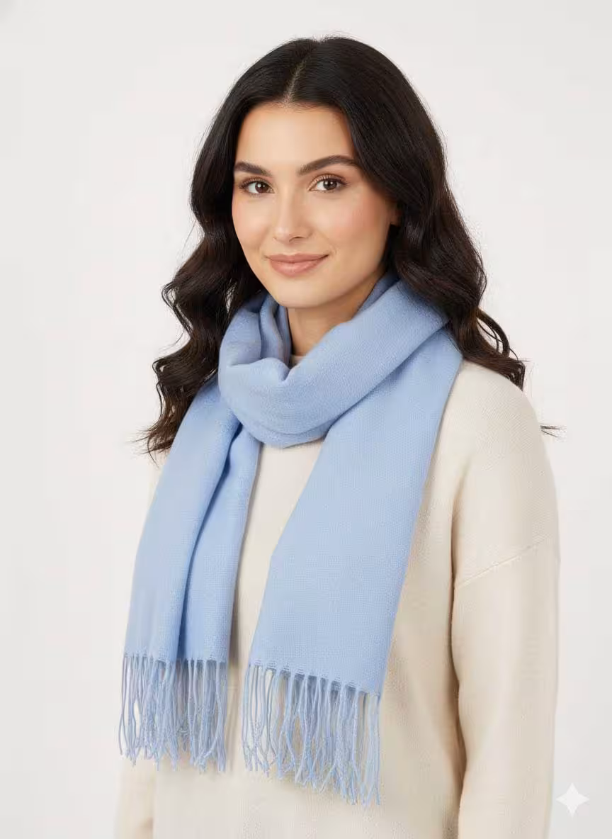 شال گردن بافت ظریف آبی پاستلی