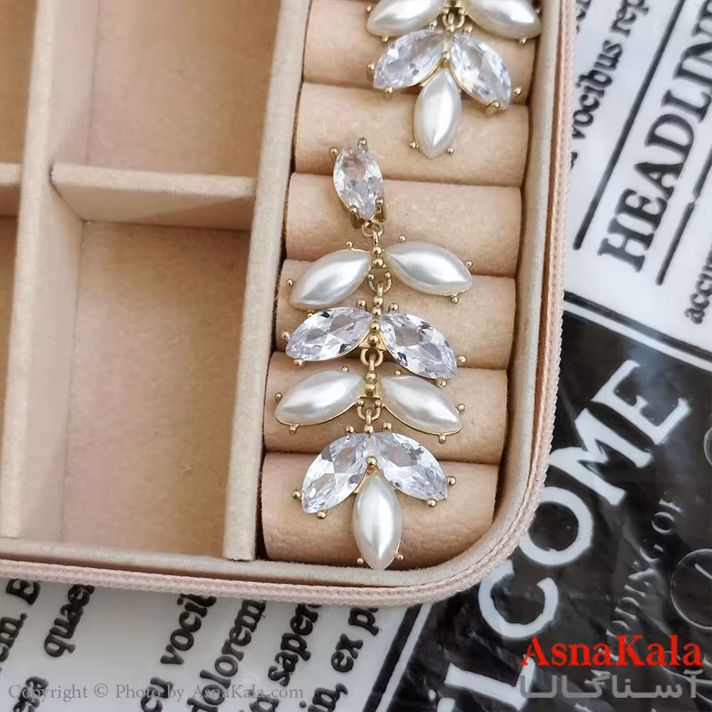 گوشواره جواهری مدل آویز نگیندار رنگ طلایی کد GSH152076W