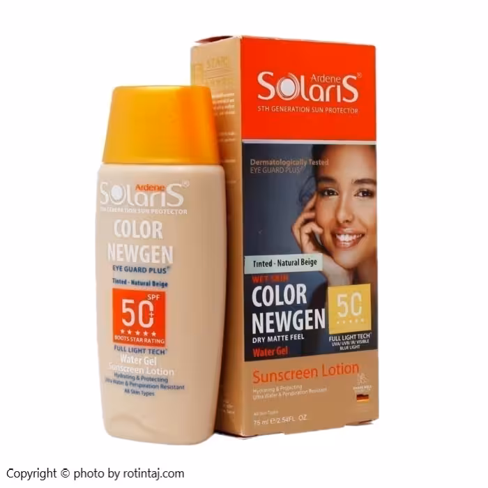 لوسیون آبی ضد آفتاب فاقد چربی بژ طبیعی SPF50 کالر نیوژن سولاریس آردن 75 میلی