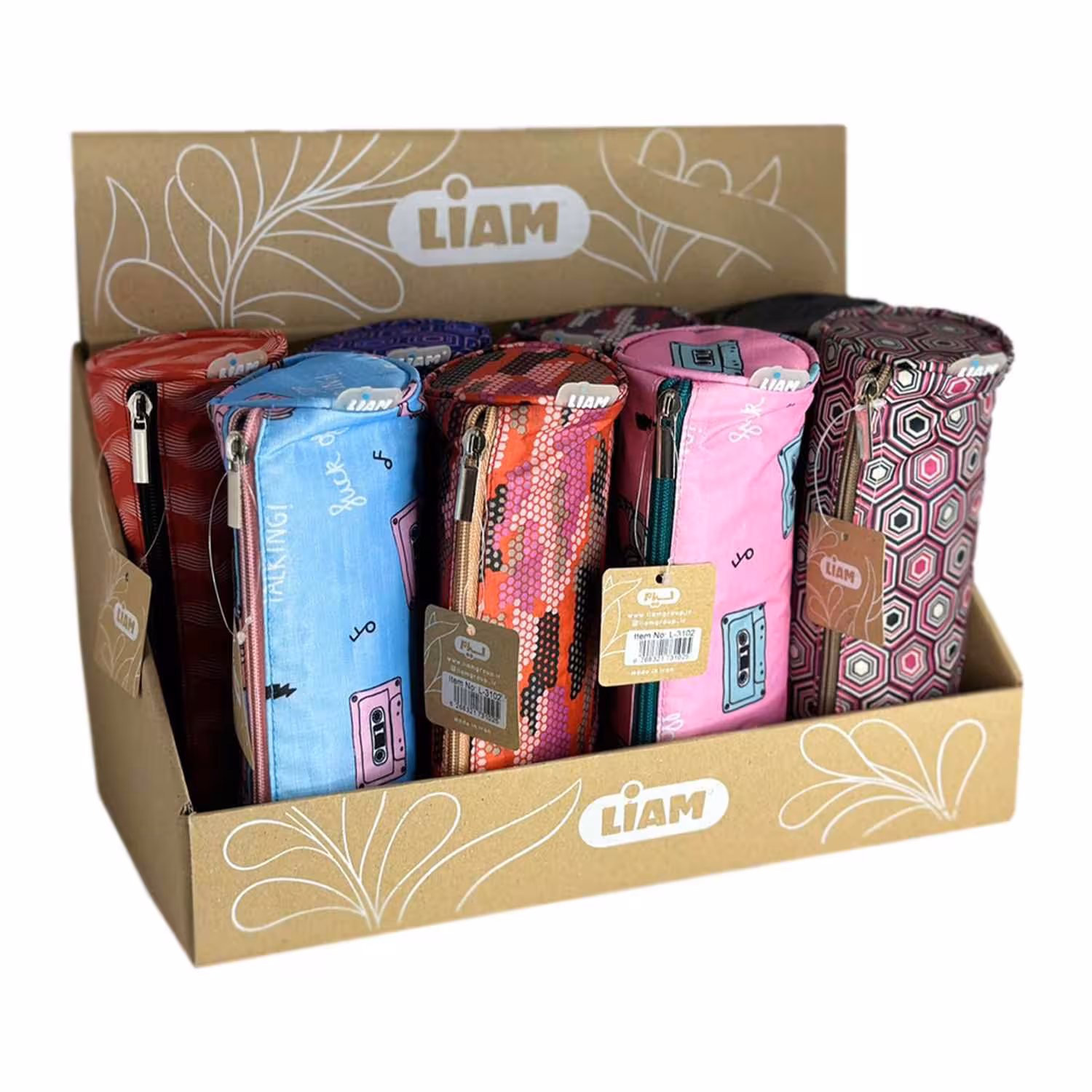 جامدادی تک زیپ استوانه ای طرح دار لیام کدL-3102