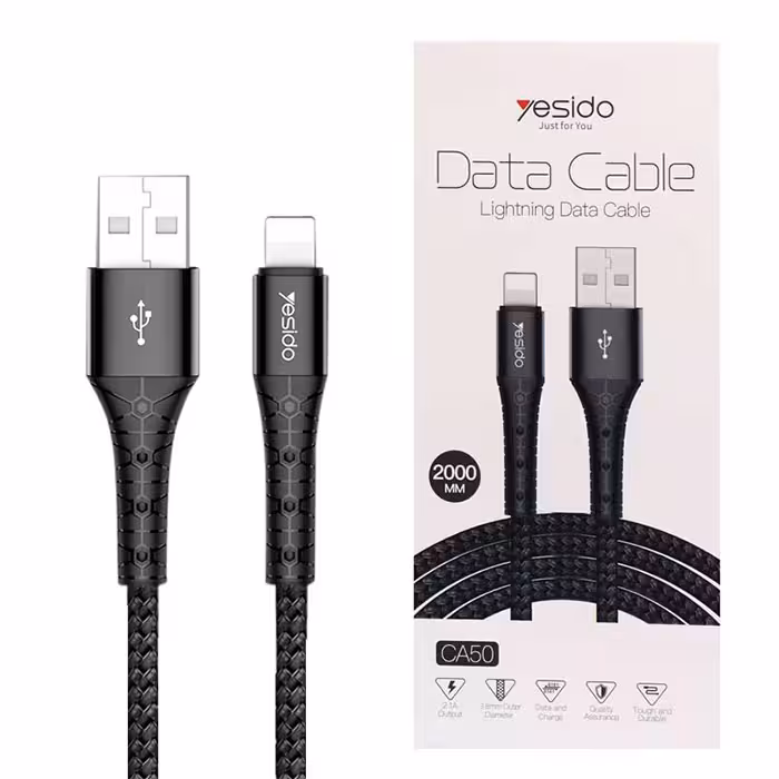 کابل USB به لایتنینگ یسیدو YESIDO CA50 طول 2 متر 2.4 آمپر