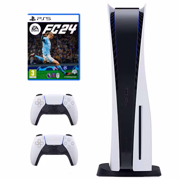 باندل کنسول بازی سونی آسیا مدل پلی استیشن (Playstation 5 (1200 Drive   یک دسته سفید   بازی FC24 برای ps5