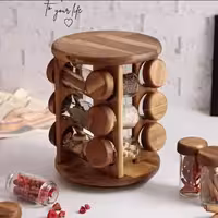 جا ادویه ایستاده گرد گردان 12 تایی چوب رنگ تیره ( چوب آکاسیا) کد 991210 لوناوود