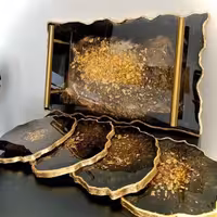 سرویس و ست پذیرایی سینی رزینی به همراه زیر استکانی