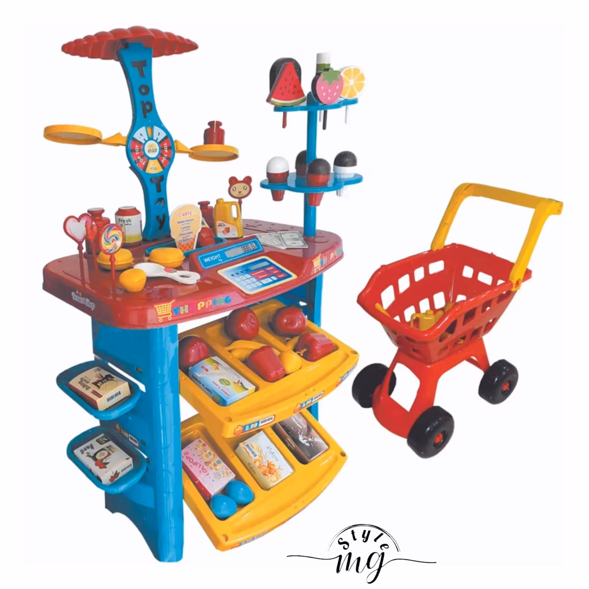 اسباب بازی کودکانه سوپر مارکت به همراه چرخ خرید