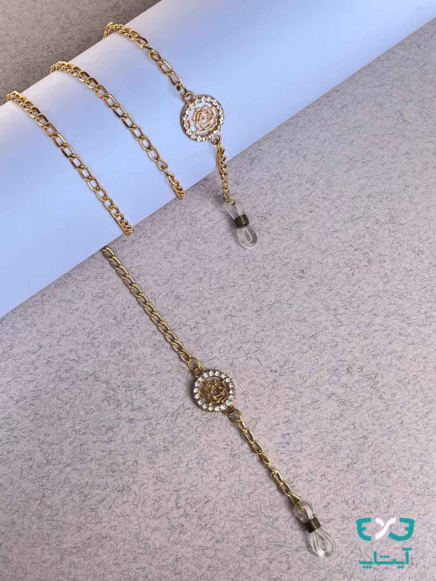 بند عینک زنجیری گل رز طلایی