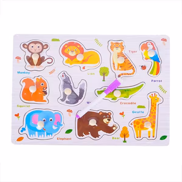 پازل چوبی پین دار وایت بردی حیوانات