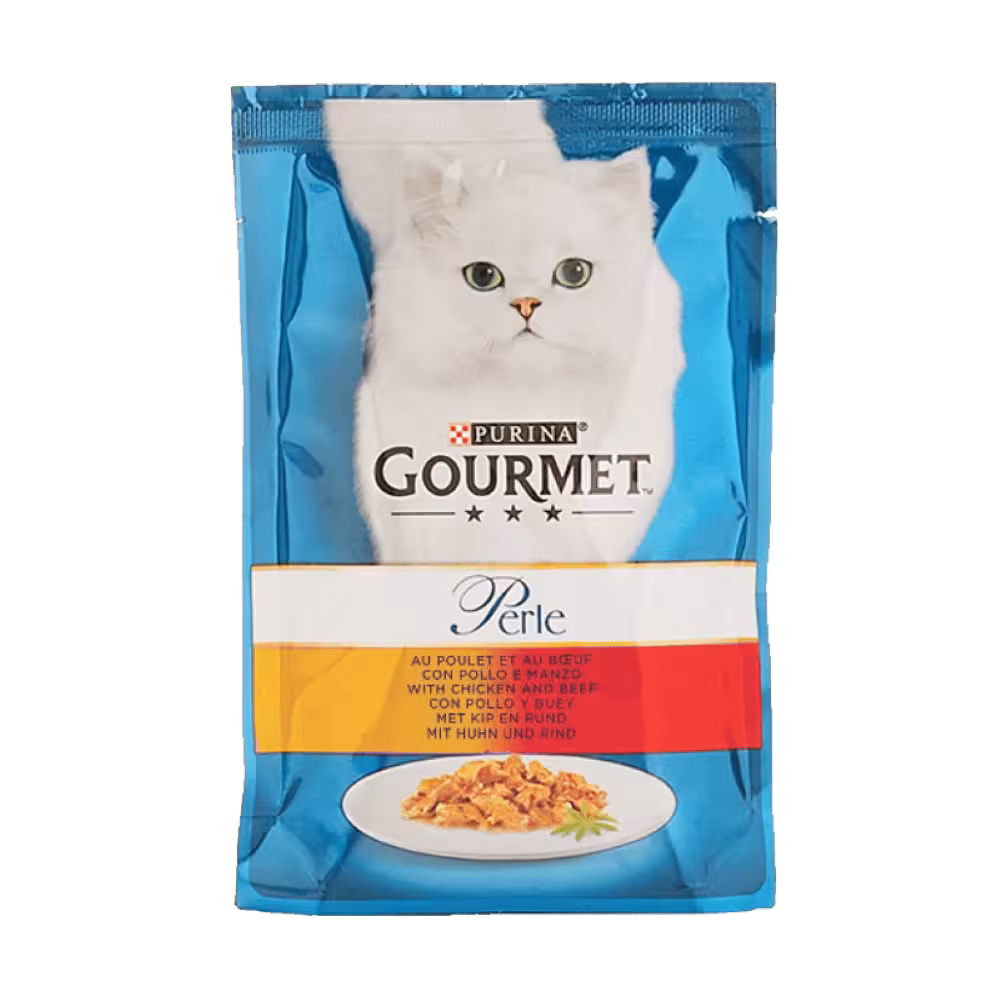 پوچ گربه گورمت با طعم مرغ و گوشت وزن 85 گرم