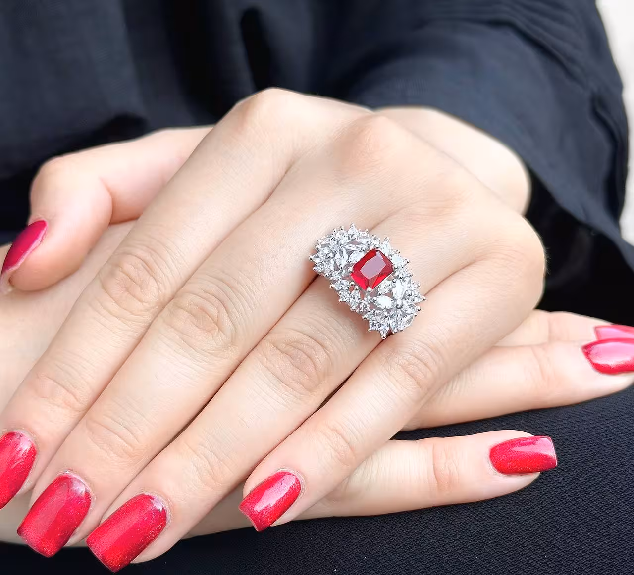 انگشتر جواهری یاقوت سرخ نقره زنانه کد 10978