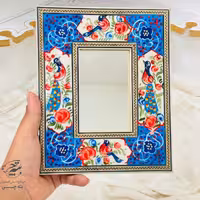 آینه دکوراتیو خاتم کاری دورنقاشی گل و مرغ برجسته